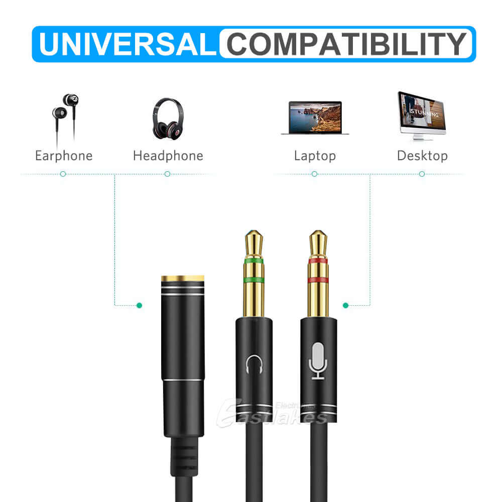3.5mm AUX Audio/ Microphone stereo Splitter Cable Adapter - Eastlakes Electronics